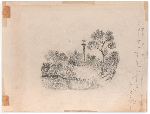 Au recto, crayon noir sur papier de Marie Cezanne (1841-1921), sœur cadette de Paul, représentant un Paysage au calvaire, 16,9 x 22,4 cm, circa 1856-1857, portant une inscription manuscrite au crayon « Le dessin cicontre est un dessin original de mon gran